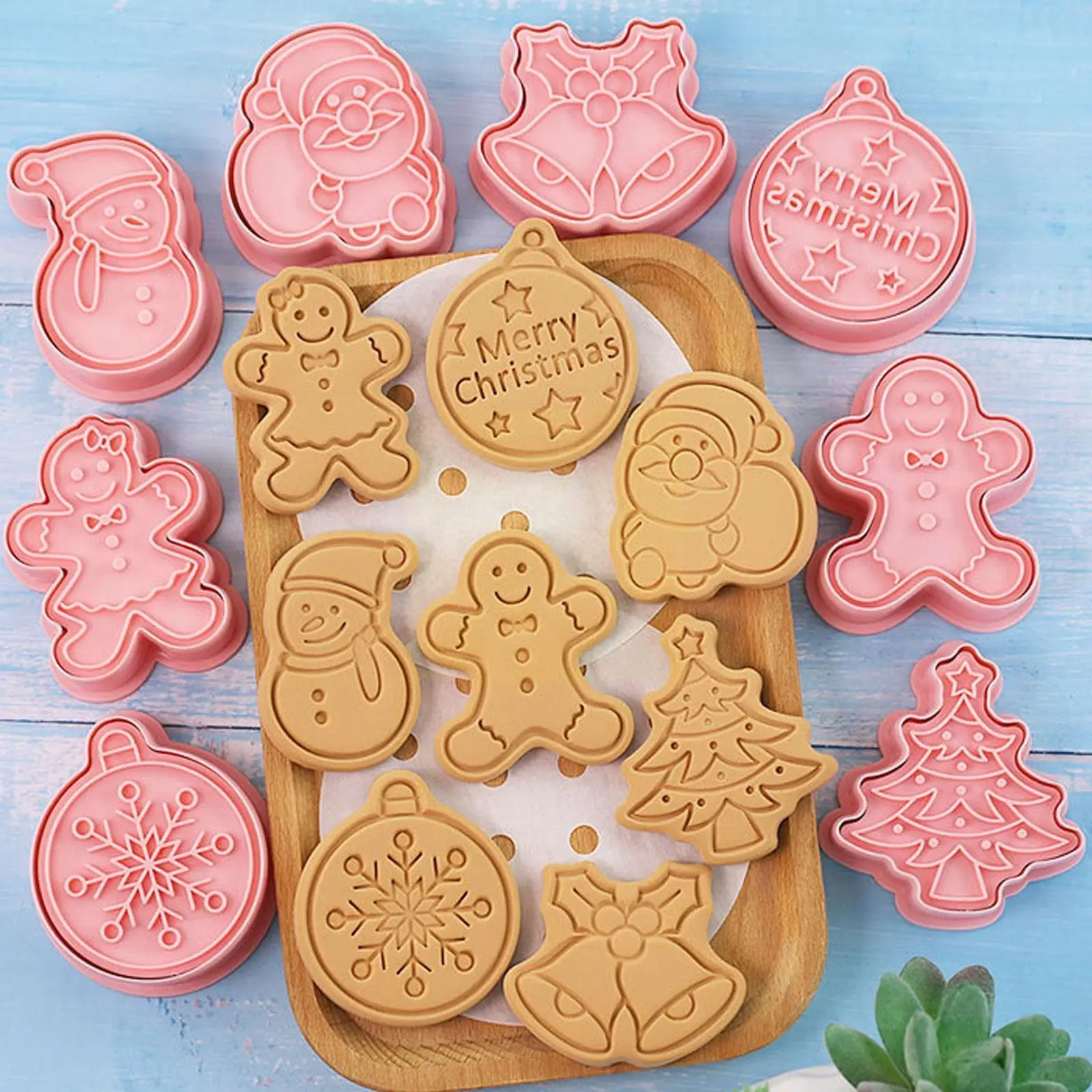 

3d Christmas Cookie Cutters Biscuit Mold Santa Snowman Tools Year Elk Decor Mould Baking Cookie Xmas Stamp 8pcs Party New D2h5