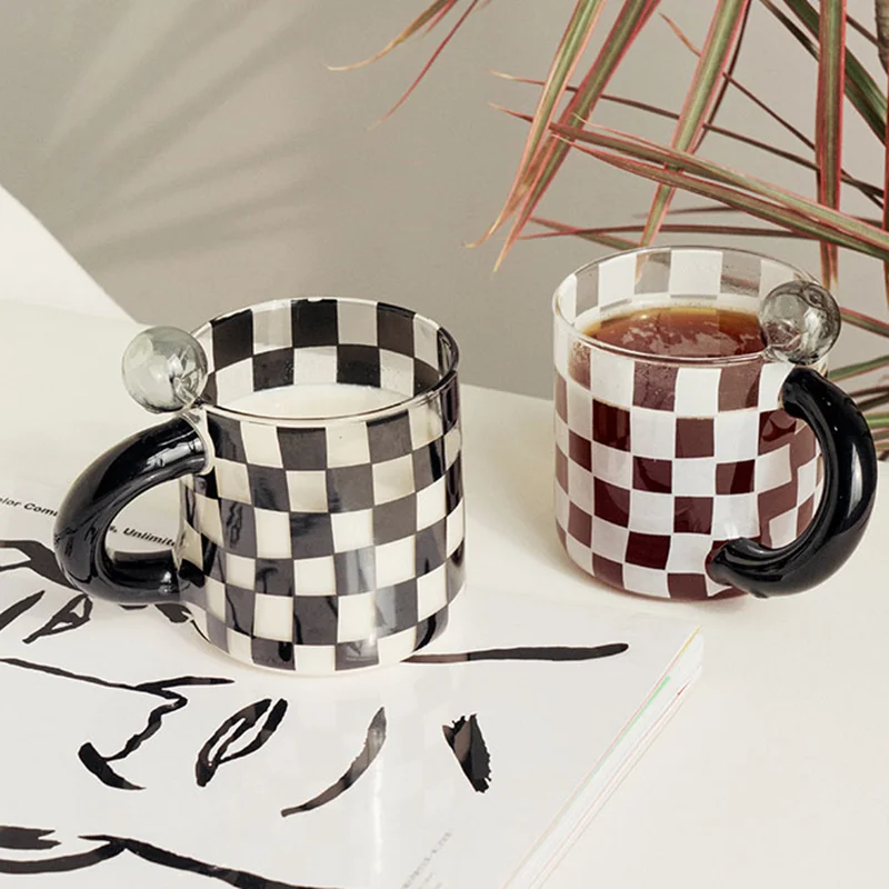 

400ML Chessboard Glass Cups Colored Colorful Glass Mug Handmade Simple Coffee Tea Hot Water Tumbler Gift Drinkware Frosted INS
