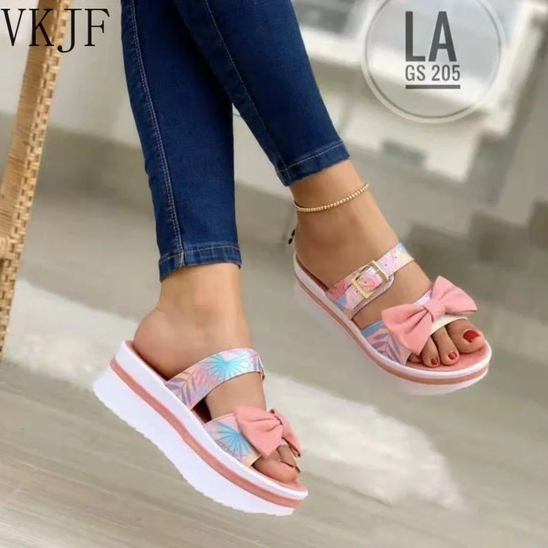 

2022 NEW Slippers Women Summer Bow Flats Platform Sandals Woman Open Toe Flip Flops Outdoor Casual Beach Shoes Female