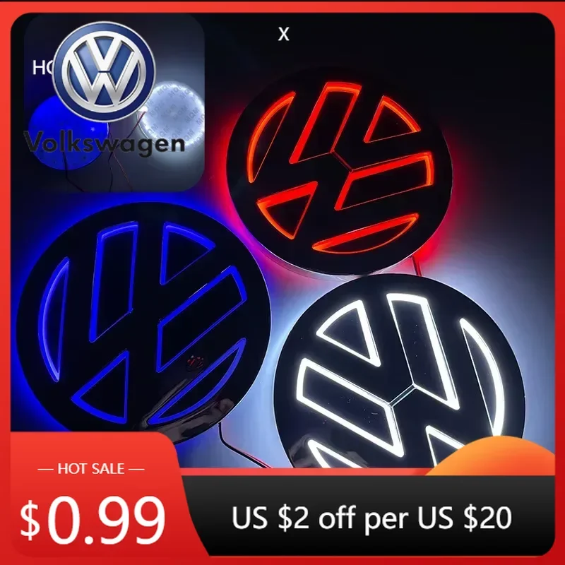 Фото Колпаки на колесные диски для VW 11 см с 5D LED подсветкой, светящийся логотип Volkswagen, подсветка логотипа на переднюю решетку, подходят для CC/Golf/Passat/Jetta/Polo/Magota №1