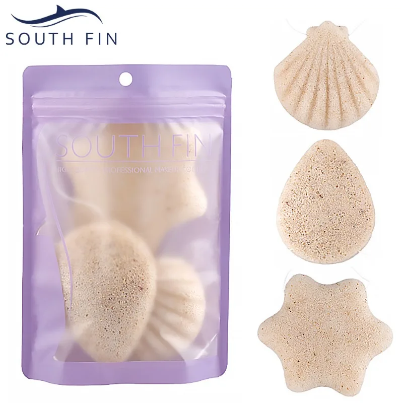 

3 Sets of Walnut Powder Exfoliating SOUTH FIN Biodegradable Konjac Sponge Facial Cleanser Cotton