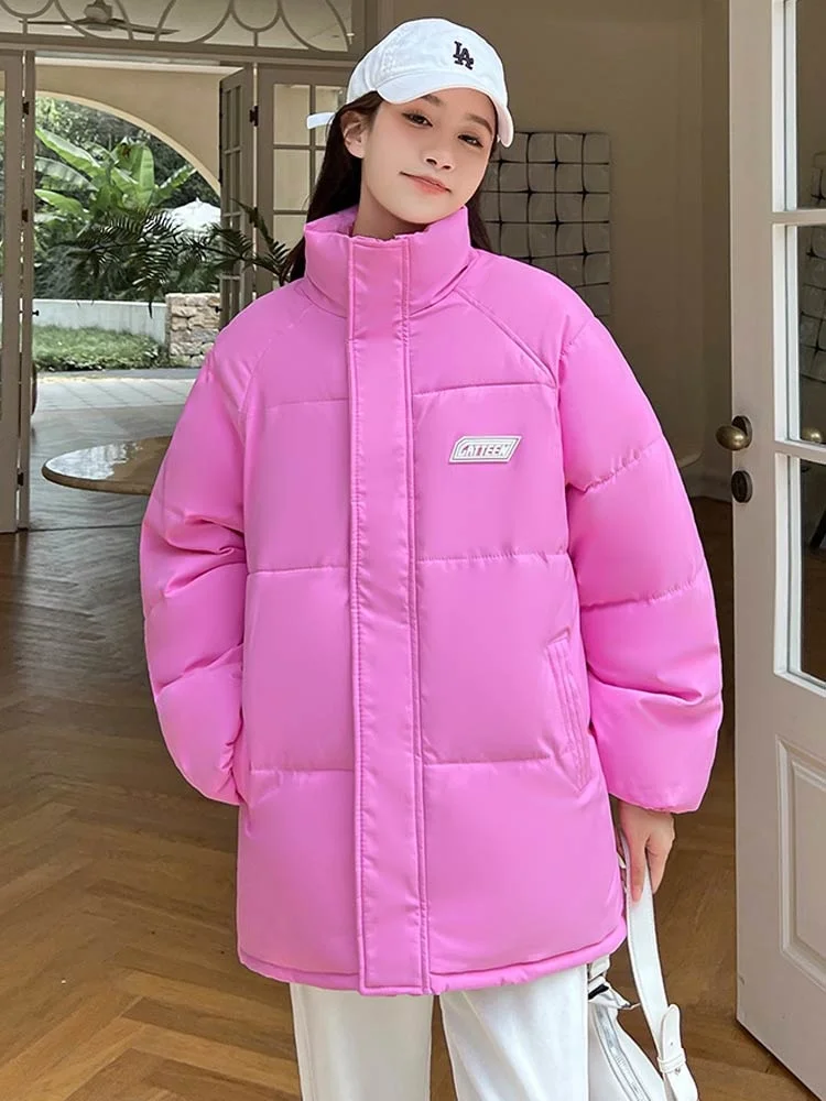 2022 Women's Oversized Jacket Blue Parka Outwear Stand Collar Short Winter Women Clothes Warm Streetwear Female Coat