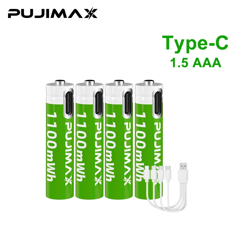 Литий-ионная аккумуляторная батарея PUJIMAX AAA 1,5 МВт/ч, USB, Type C, для электрических игрушек, с дистанционным управлением, зарядка при постоянном напряжении, прочная