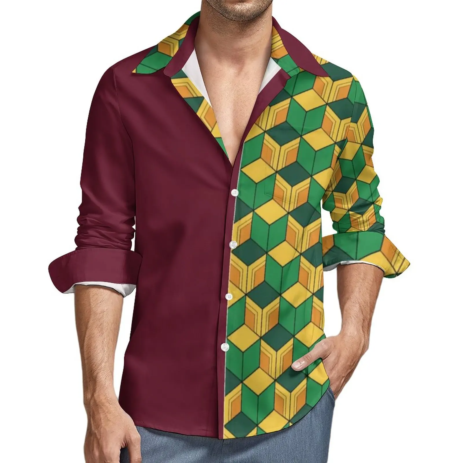 

Повседневные рубашки Giyu Tomioka, мужская рубашка с длинным рукавом, свободная смешная блузка, одежда на заказ