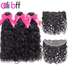 Волна воды Связки с фронтальной 3 Связки малазийские человеческие волосы Али BFF remy волос предварительно сорвал Кружева Фронтальная Закрытие с пучками