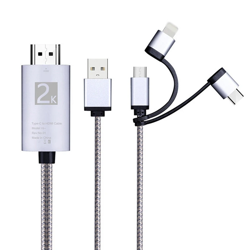

Micro-USB Тип C к HDMI 3 в 1 2K HDTV разъем USB адаптер кабель для монитора iPhone iPad Android смартфона