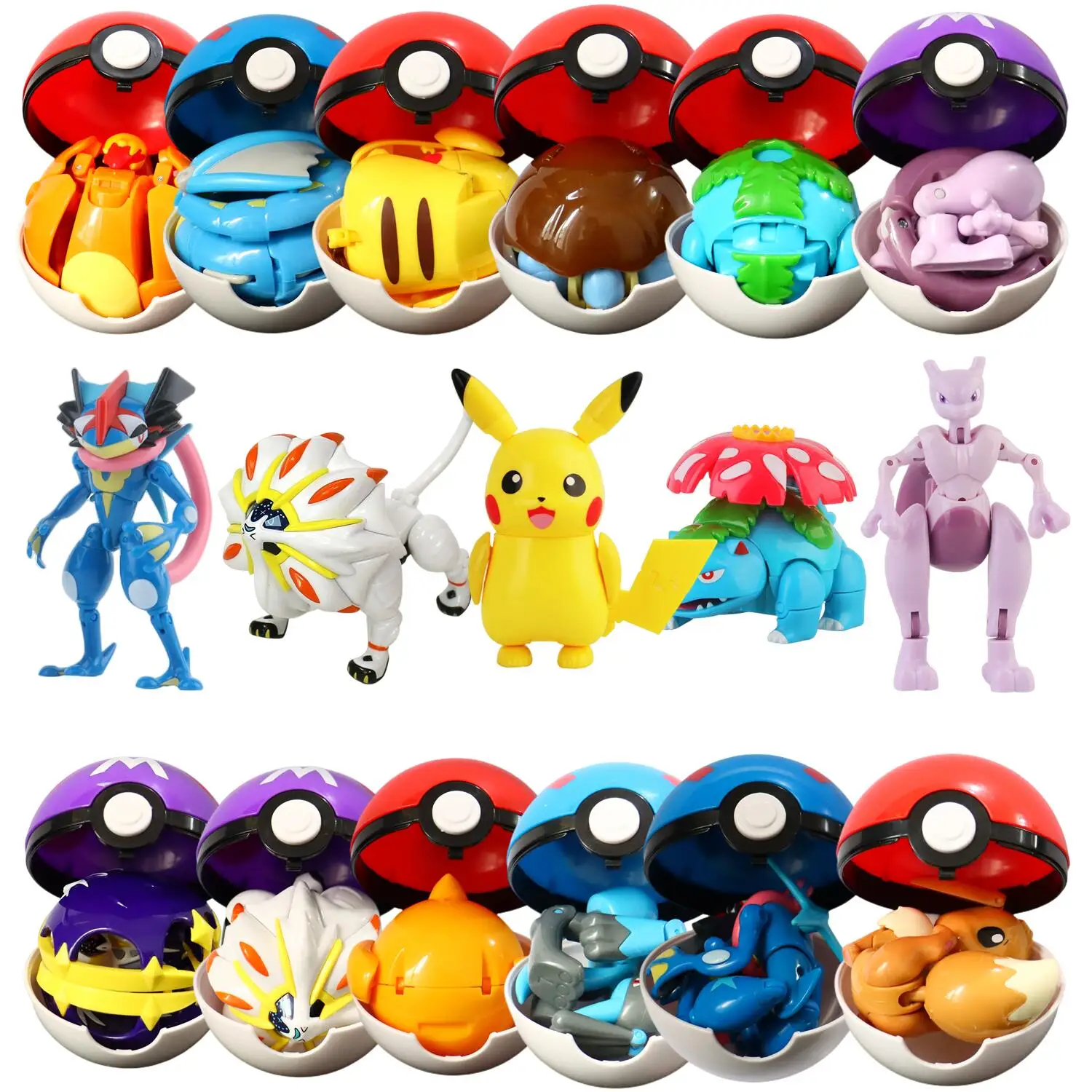 

Pokemon Figures Genuine Original Box Deformation Toy Anime Figure Pikachu Charizard Greninja Pocket Monster Pokeball Model Gift