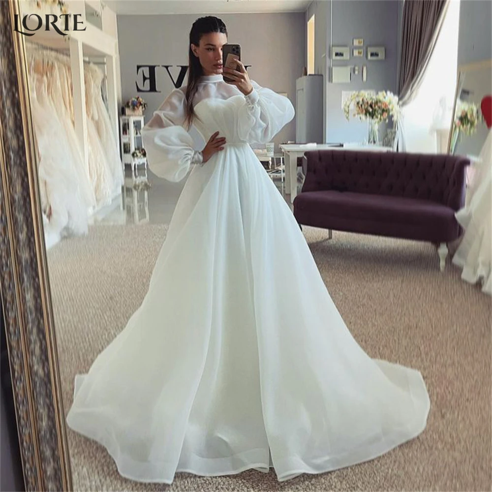 

Однотонные Свадебные платья LORIE в богемном стиле, с открытыми плечами, с пышными рукавами, трапециевидные Свадебные платья со съемным пальто, платье для невесты