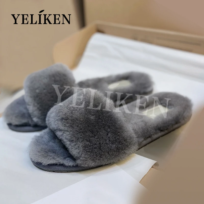 Осень-зима 2024 новые поступления женские шерстяные теплые тапочки на плоской