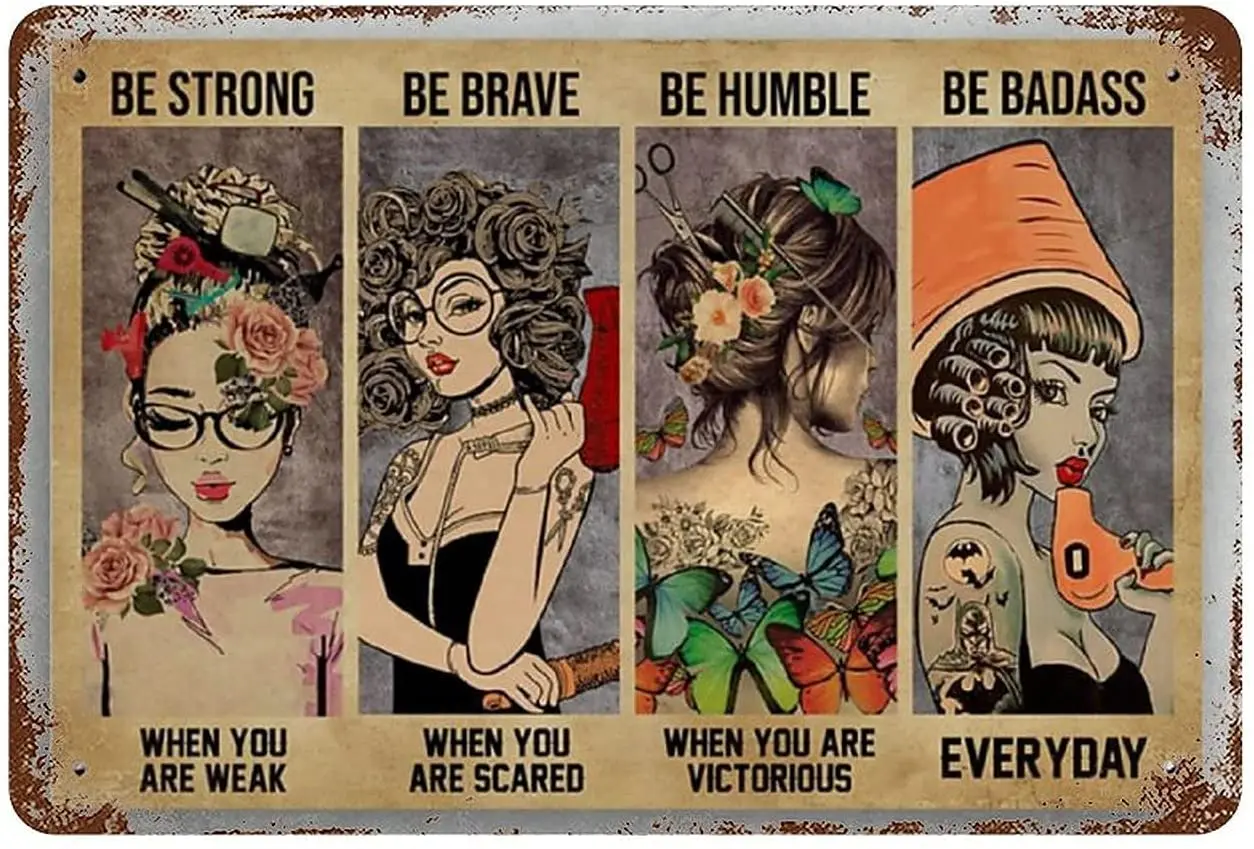 

Парикмахерская девушка быть сильным когда вы слабый винтажный металлический знак Настенный декор для баров ресторанов кафе пабов