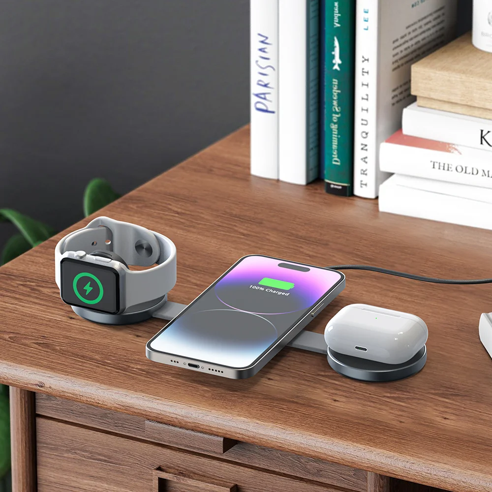 Складная магнитная беспроводная зарядная панель Bonola 3 в 1 портативная док-станция