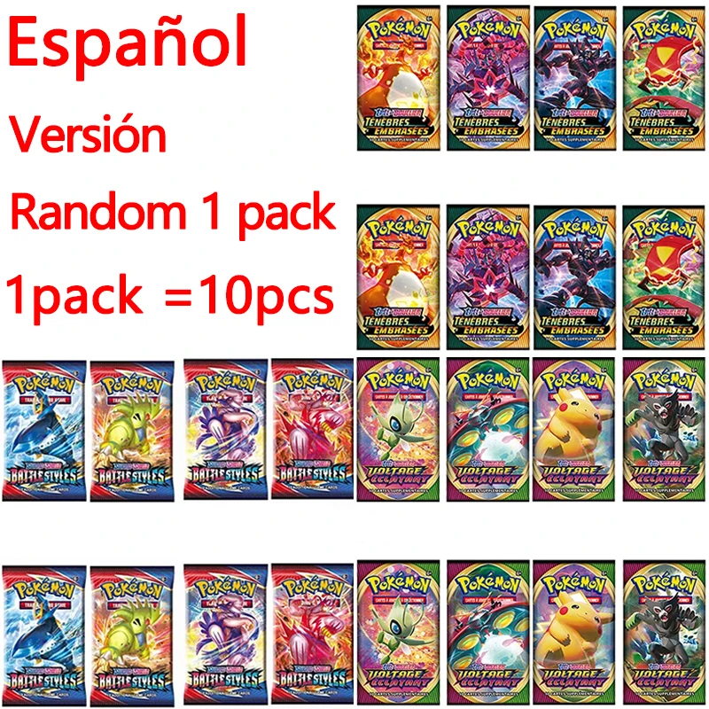 

10 шт., блестящие карты покемона Vmax Gx, испанская/английская карта покемона