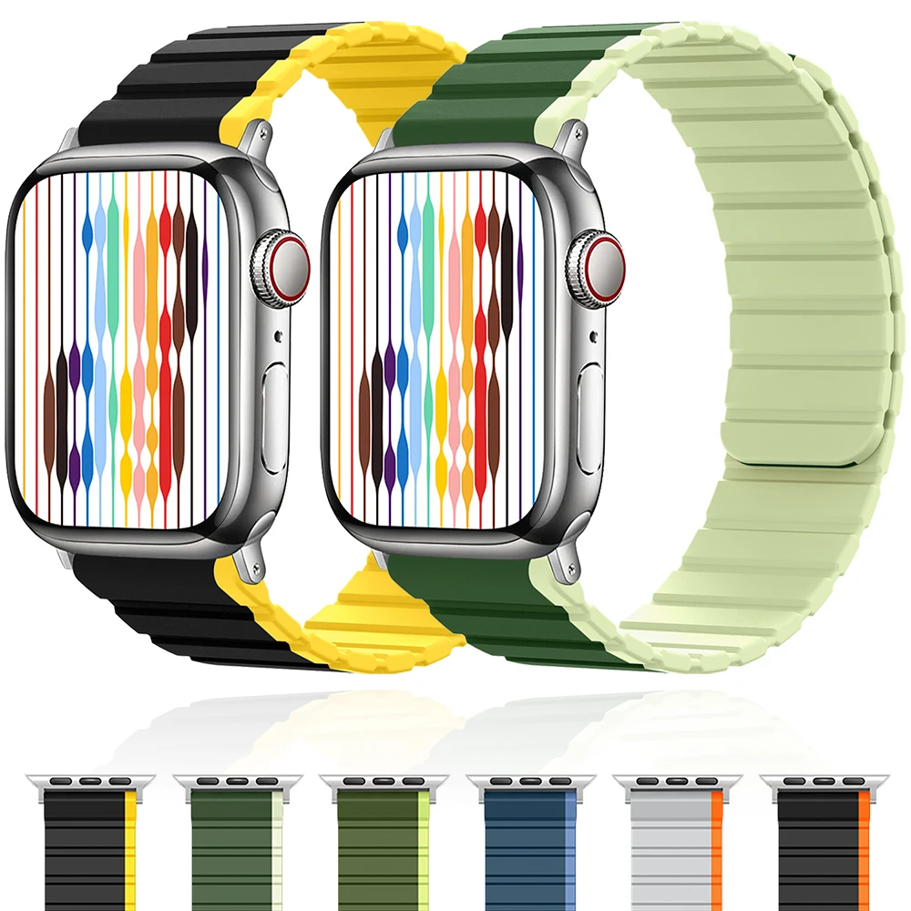 

Ремешок силиконовый для Apple Watch Band 45 мм 41 мм 49 мм 44 мм 40 мм 38 мм 42 мм, магнитный браслет-петля для iWatch Series 8 Ultra 7 6 5 4 3 SE