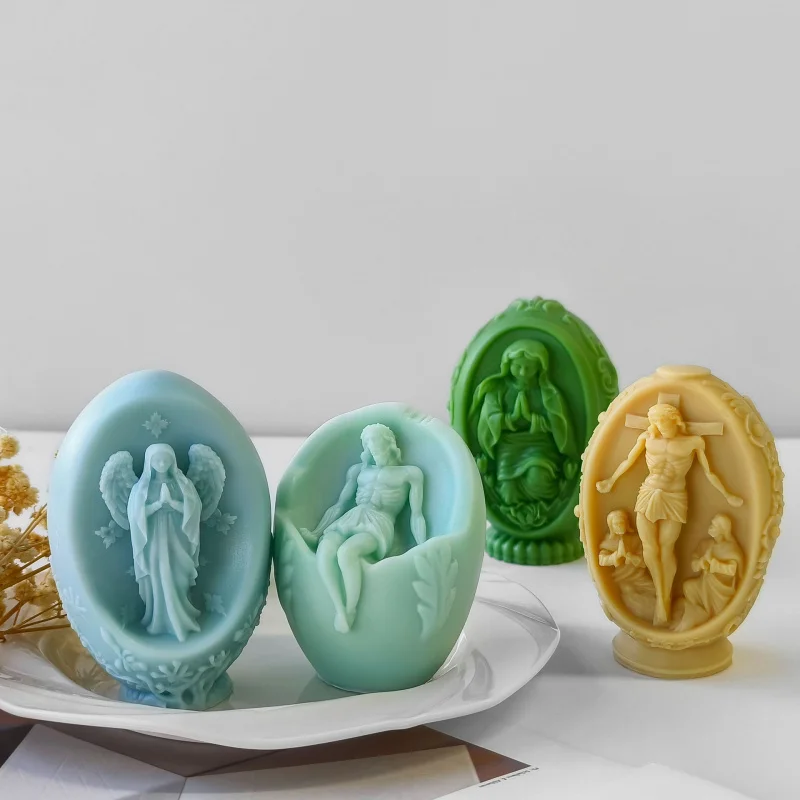 3D пасхальное яйцо Иисуса, свеча, силиконовая форма, форма для свечи Девы Марии, смола, гипсовые формы, пасхальный подарок