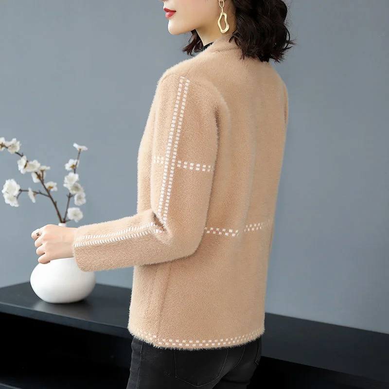 Autumn Winter Female New Imitation Mink Fleece Sweater Coat Women Loose Thickened Knitted Cardigan Women's Top Short Small Coat