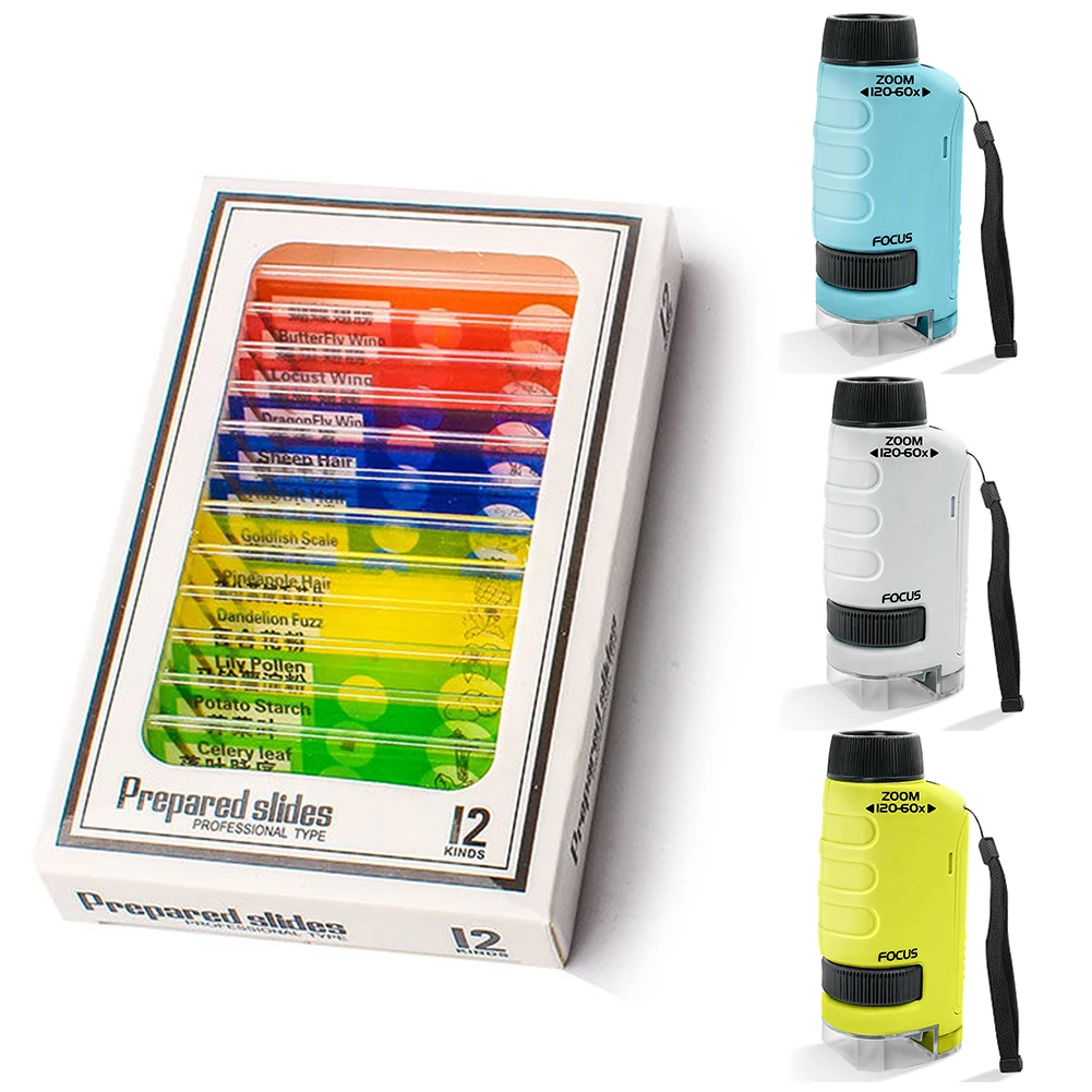 Kid Science Experiment Pocket Microscope with LED Light 60-120x Battery Powered Home School Biological Educational Toys