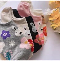 5 pieces spring and summer new cute sweet rabbit print short tube womens boat socks non slip shallow mouth invisible socks