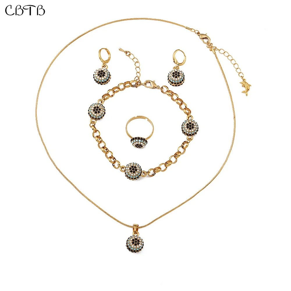 

Turkey Zirconia Evil Eye Necklace/Bracelets/Earrings/Rings Islam Muslim Punk Gold 18K Original Jewelry Sets for Women Wholesale