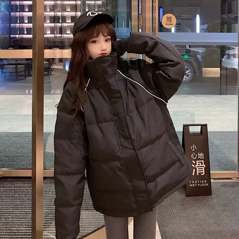 Cotton Coat Women 2021 Fashion Winter Clothes Korean Version Loose Thick Harajuku Bread Quilted Jacket Mid-length Black Jacket
