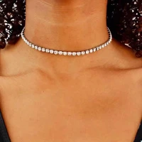 jacoso shining choker single row crystal necklace full diamond neck ornaments for women chain accessories party newest jewelry