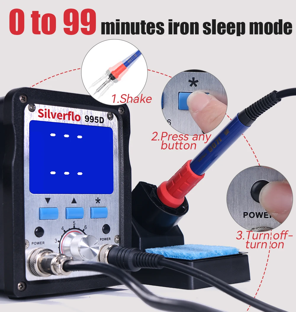 Паяльная станция Silverflo 995D 750 Вт 2 в 1 паяльник с ЖК-дисплеем горячего воздуха BGA SMD PCB