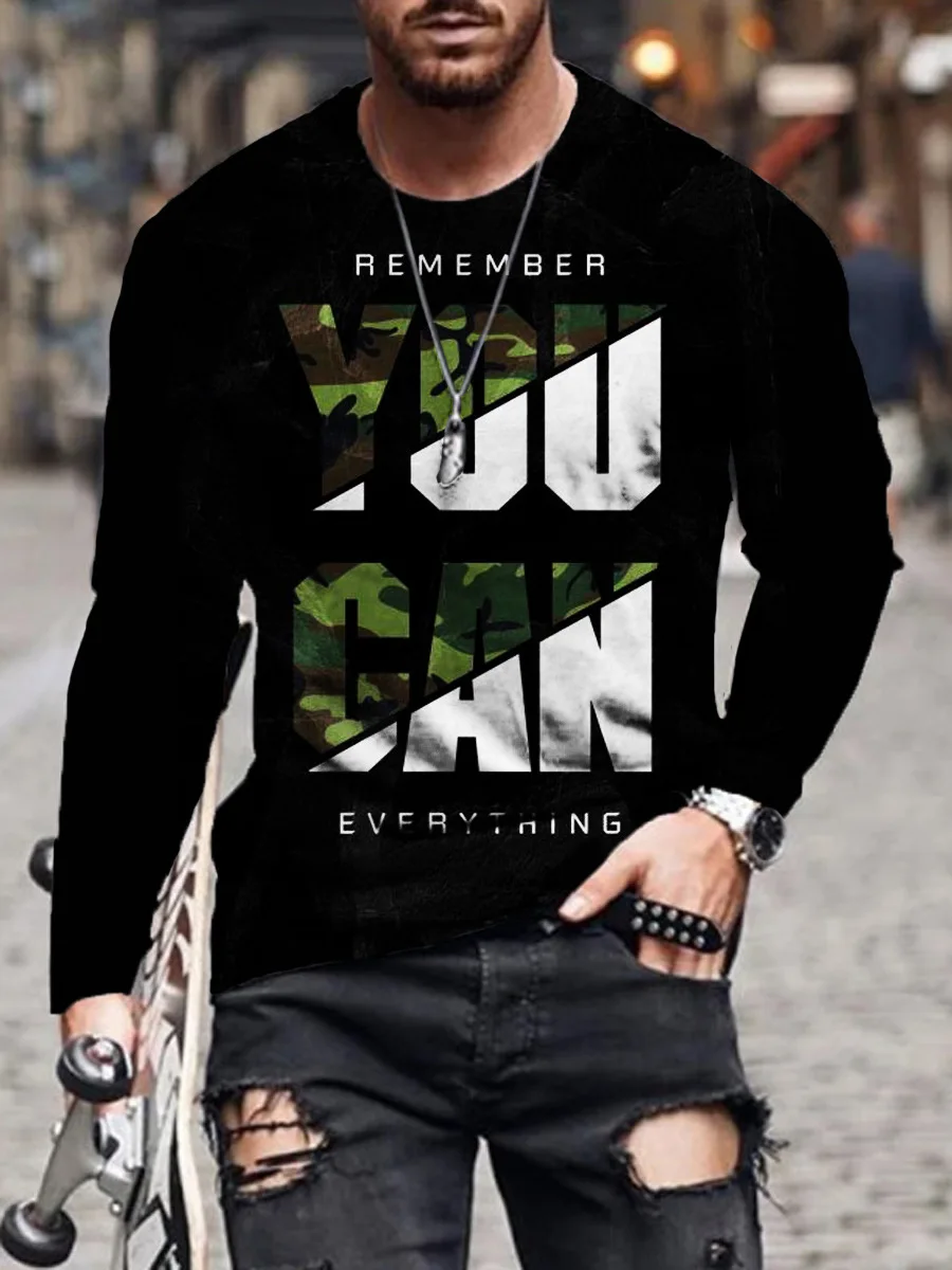 

European and American popular men's leisure sports 3D digital printing T-shirt Street trend 3D printing long sleeve T-shirt s-6x