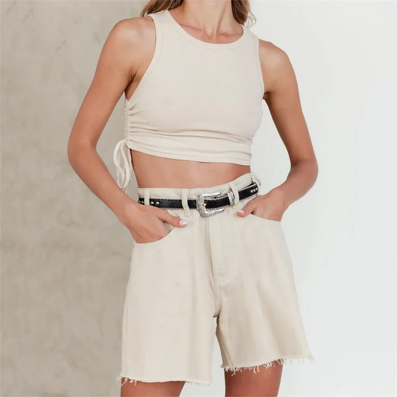 

Кроп-Топ женский однотонный с рюшами, Повседневная модная майка без рукавов, уличный Топ для фитнеса, на лето