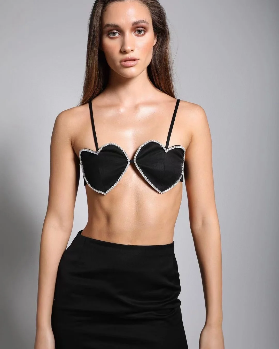 

Women Fashion Love Heart Diamond Beaded Sexy Bra Bottom Top