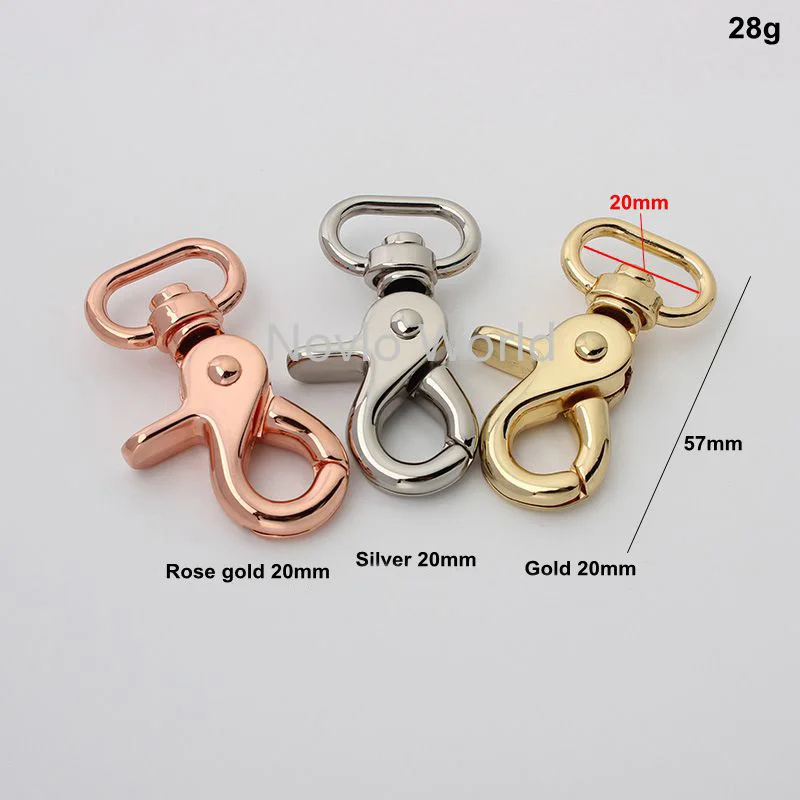 30 pieces 5 size 6 colors 13-20-25-32-38mm high quantity rose gold snap hook clips for men handbag swivel hook buckles