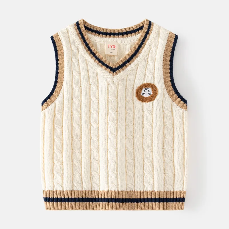 

Children's Autumn Clothes Boys' V-Neck Knitted Undershirt Soft And Breathable Baby Cotton Yarn Vest New College Style Sweater