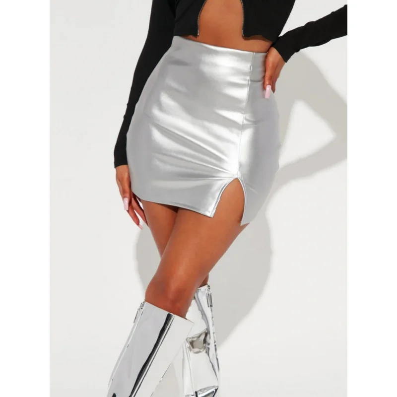 Металлическая кожаная юбка A002