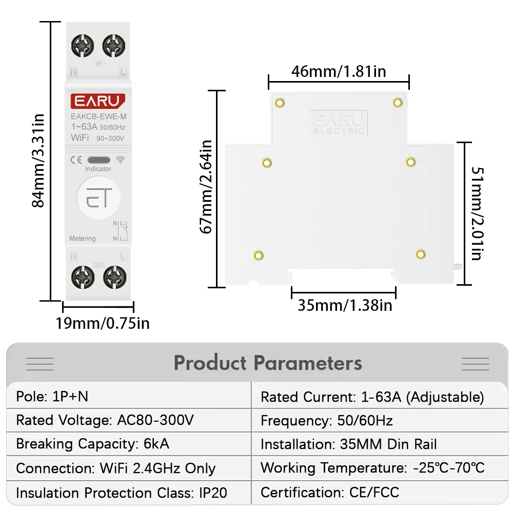 Умный автоматический выключатель eWeLink Wi-Fi 1P + N 63A MCB таймер реле измерение энергии