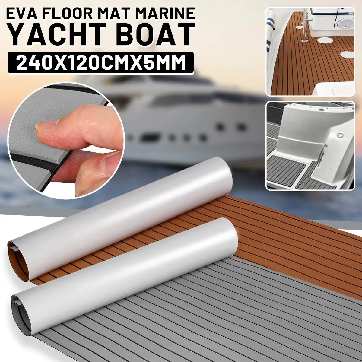 2400x1200x5mm Self-Adhesive EVA Foam Boat Marine Flooring Faux Teak Decking Sheet Striped Yacht Mat Brown Gray