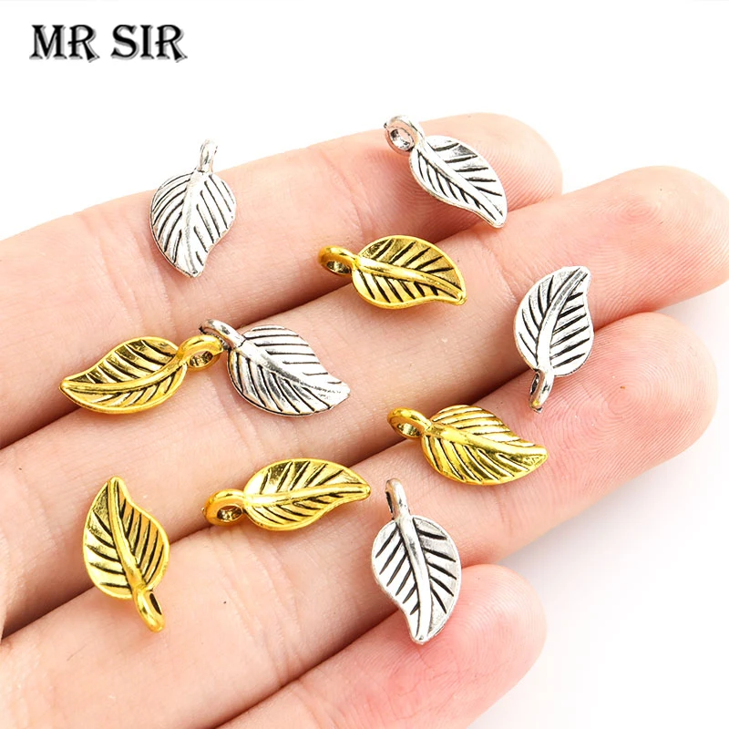 

50pcs Plant Tree Leaf Charms Antique Gold/Silver Plated Small Leaves Pendant Jewelry Making Necklace Handmade Crafts Accessories