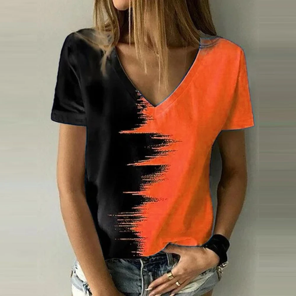 

Womens Summer Short Sleeve V Neck Fashion T-Shirt Tops Lady Spring Casual Cotton Beauty Loose Tee Clothes For Free Shipping 2023