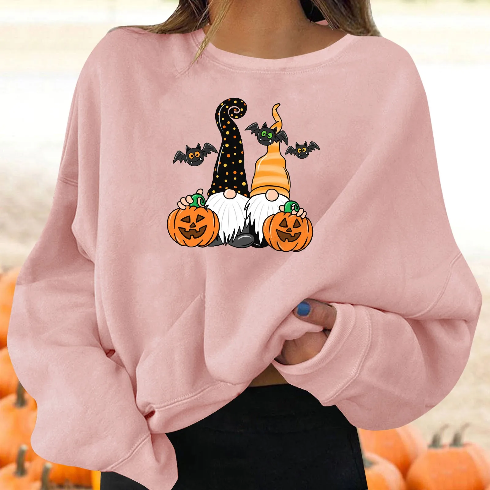 

Women's Halloween Pullovers Fun Graphic Print Round Neck Long Sleeve Jackets Women Casual Lightweight Hoodie Women Zip up