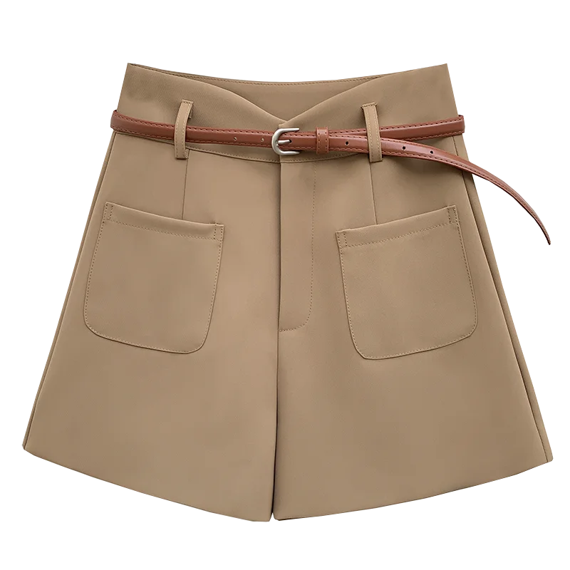 Shorts Women Wide Leg Shorts for Women High Waist Cargo Pants A-line Shorts with Belt 2023 Fashion Pockets Casual Women Clothing