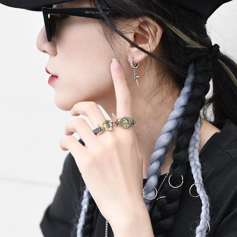 

Мужское кольцо, электрическая гитара, в стиле рок-панк, для женщин в стиле Instagram, дизайн меньшего роста, регулируемое кольцо на указательный палец в стиле хип-хоп, модные украшения