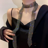 new exaggerated shiny multi drainage drill long tassel clavicle chain woman personality fashion neck strap black retro necklace