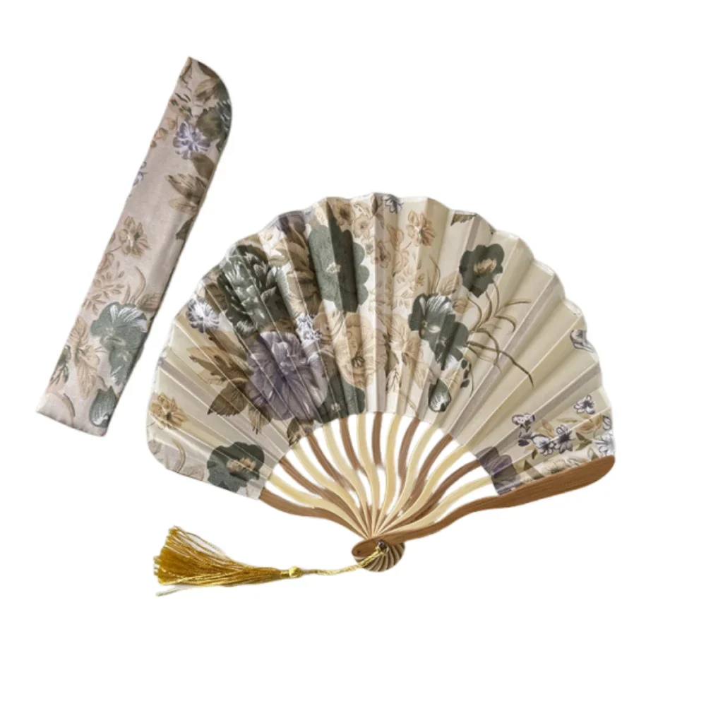 

Шелковый складной веер, серый/золотой