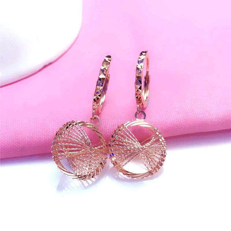 

585 purple gold plated 14K rose gold shiny lines earrings for women new exquisite hollow light luxury wedding jewelry