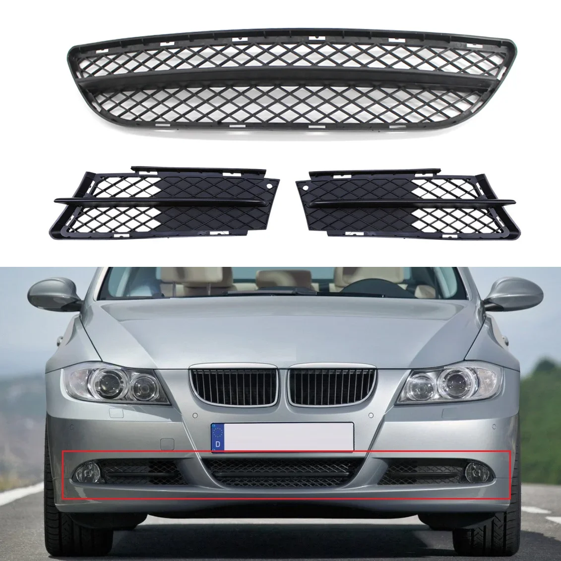Фото 51117134081 51117134082 Для BMW 3-Series E90 Седан 05 ~ 08 Нижняя решетка переднего бампера Воздушный поток Внешняя решетка Центральная решетка Крышка №1