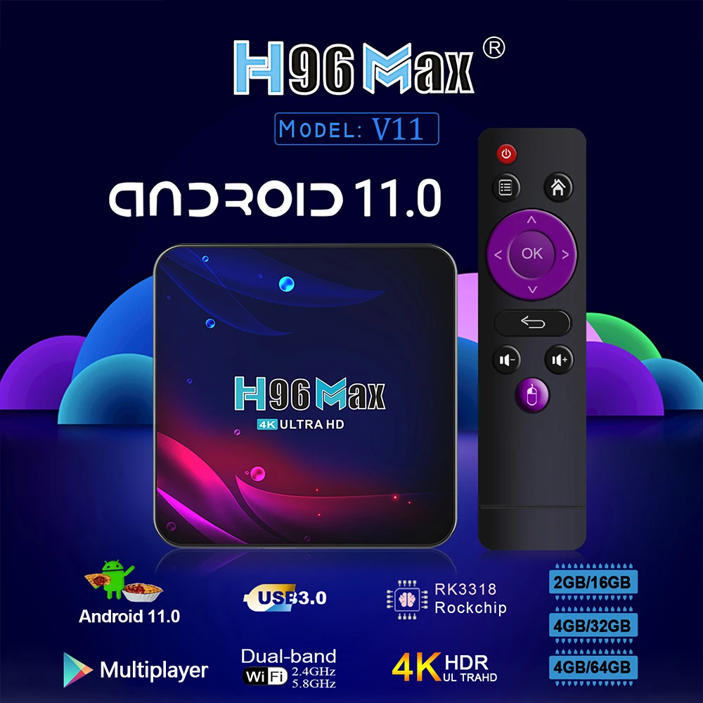 H96 max Android 11 Smart TV Box 4G 32GB 64GB HD 4K Google Voice Set Top 2.4G/5.8G WIFI Bluetooth Receiver Media Player Global