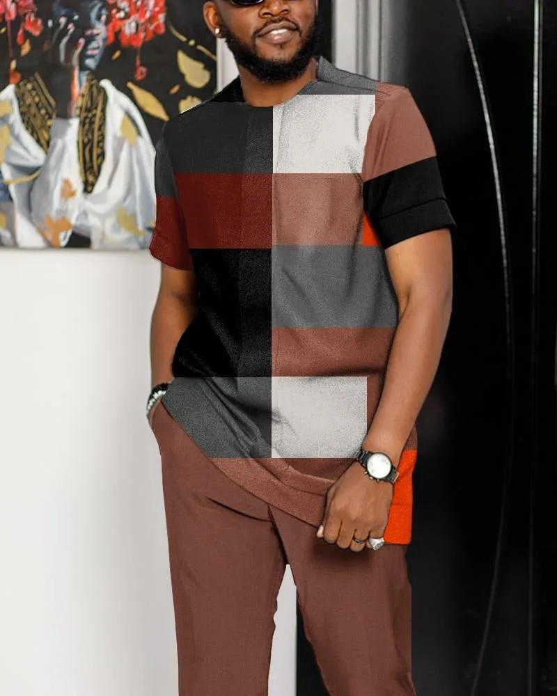 2023 Summer Tracksuit Set Men Fashion Striped Short Sleeve Shirt+Trousers 2 Piece Suit Oversized Breathable Casual Streetwear