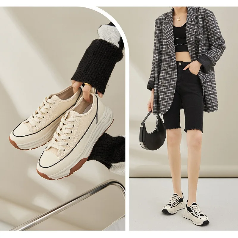 

New Woman Platform Sneakers Women Casual Shoes Female Canvas Tennis Ladies Chunky Lace Up