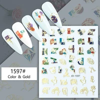 abstract face decals nail stickers nail sliders personality colorful leaves gold lines nail art decoration nail art accessories
