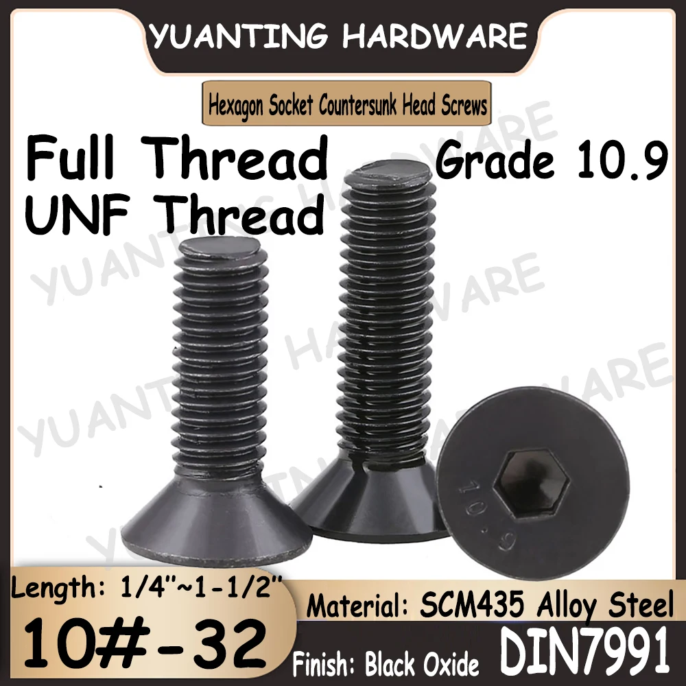 

20 шт. 8 #-32x 1/4 ''~ 1-1/2'' UNC DIN7991 класс 10,9 легированная сталь, шестигранная розетка, винты с потайной головкой, болты с полной резьбой