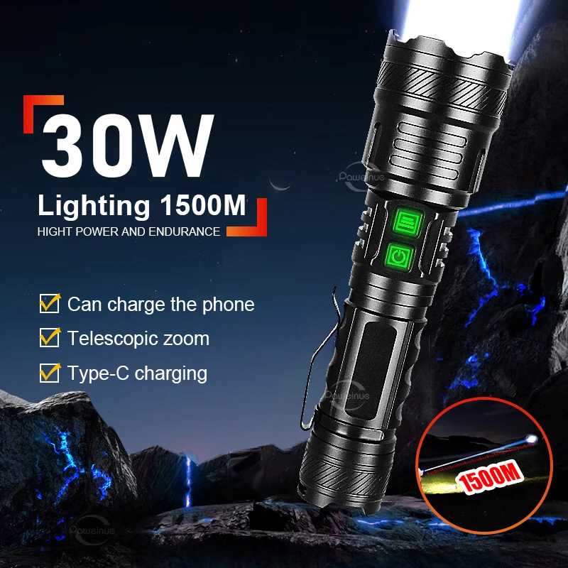 

World's More Powerful Flashlight White Laser 1500 Meters High Power Led Flashlights Camping Torch Lantern Power Bank Work light