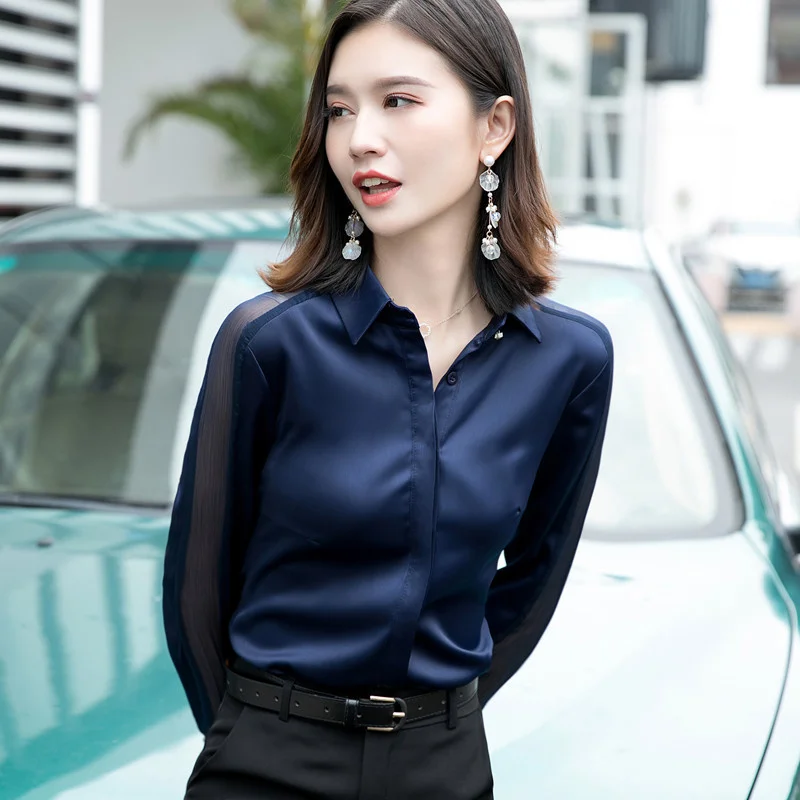 

Ladies Satin Shirt Long Sleeve Women's Formal Blouse For Office High Quality Autumn Temperament Fashion Street Style Leisure