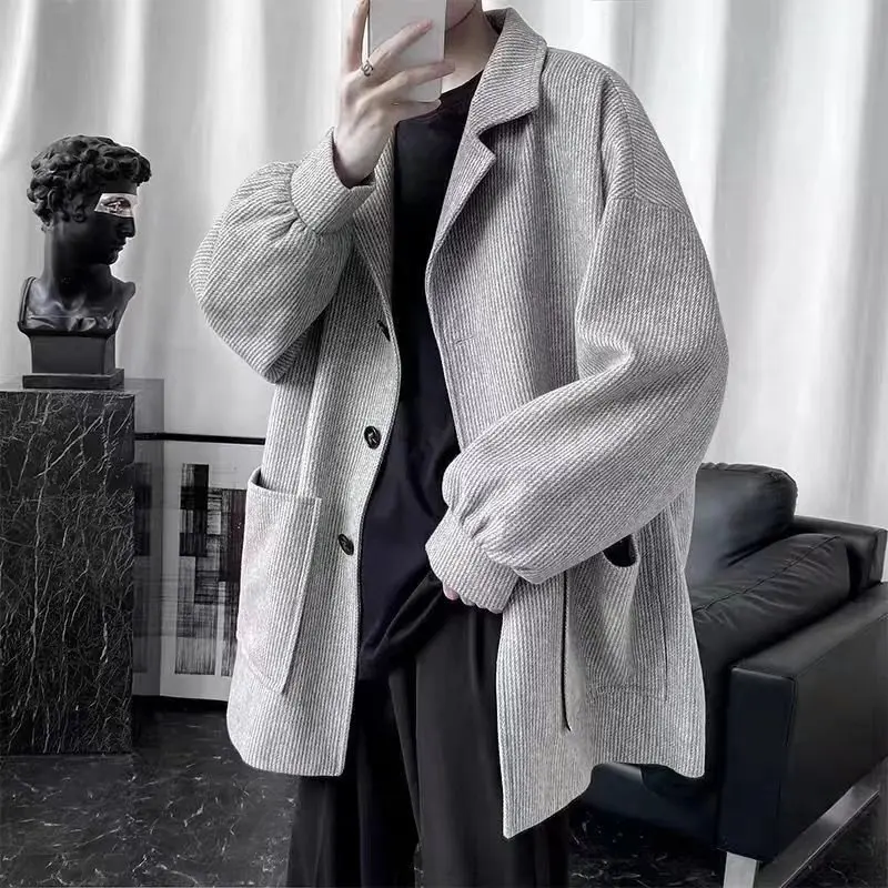 Corduroy woolen coat Men's winter mid-length over-the-knee windbreaker trend woolen coatMen's winter jackets parkas Man coat